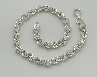 925 Sterling Silver 5mm Rope Bracelet | Twisted Rope Bracelet | 8 Inch Length | Brand New