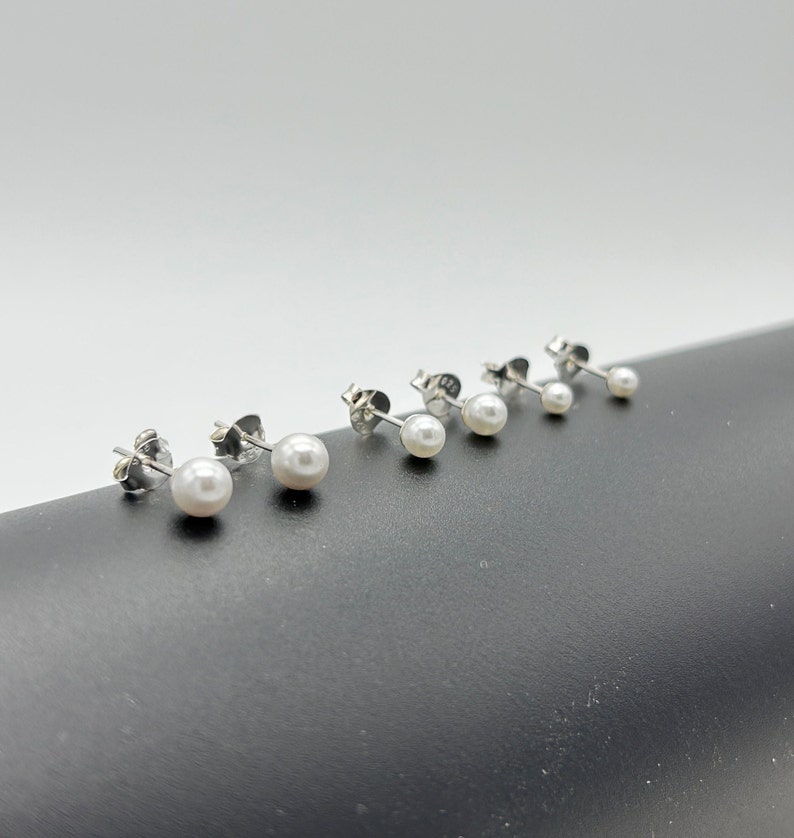 925 Sterling Silver Round Pearl Stud Earring Freshwater Pearl Studs Girls&Women Pearl Stud 3mm 4mm 5mm Brand New Pair image 10