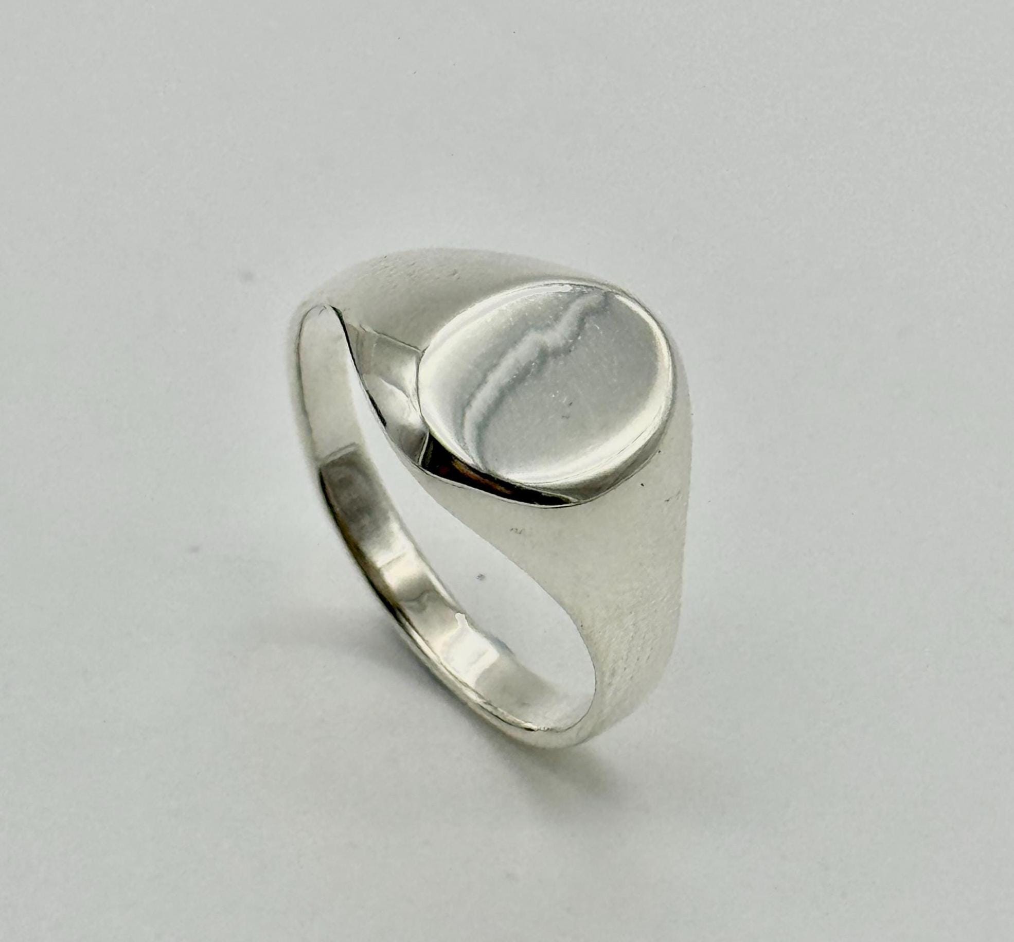 Solid 925 Sterling Silver Oval Signet Ring | Men&women Plain 12mm