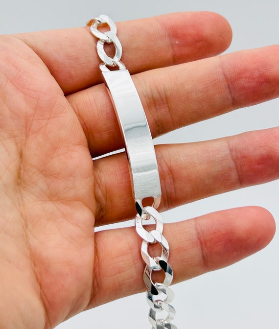 925 Sterling Silver Mens Personalised ID Bracelet | 8mm Curb Link