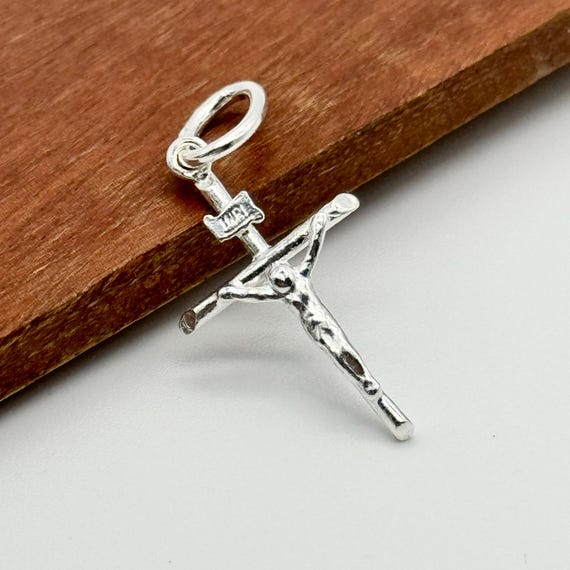 925 Sterling Silver Tiny Cross Pendant Small Inri Crucifix