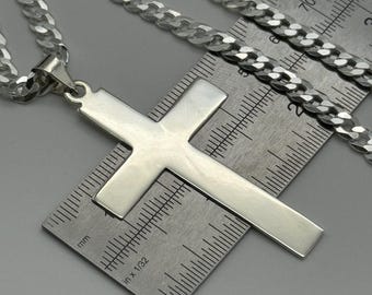 925 Sterling Silver Large Cross Pendant Necklace | Plain Religious Cross 34mmx55mm | Only Pendant or 18" to 24" Brand New