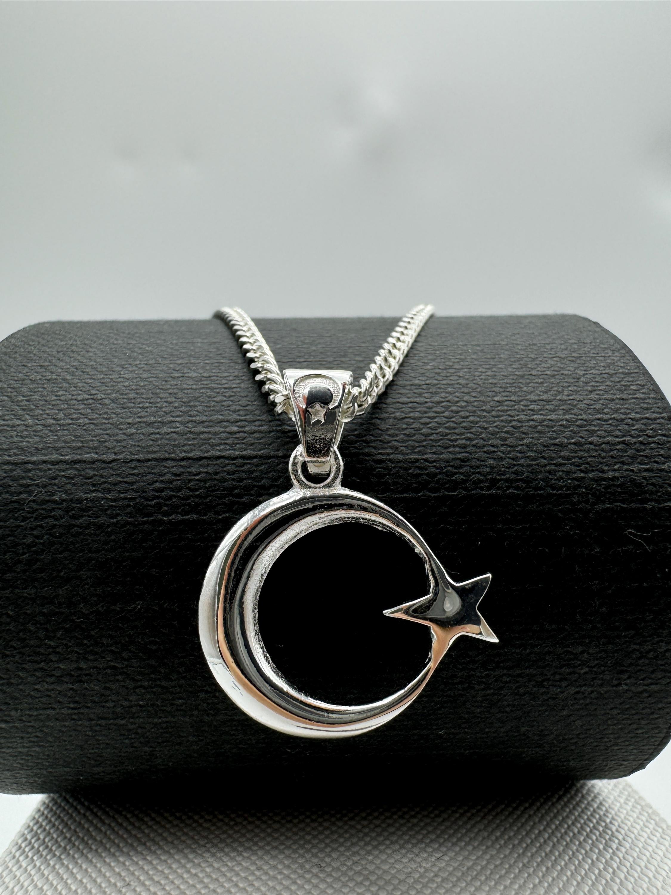 Genuine 925 Sterling Silver Moon Star Pendant | Star Necklace