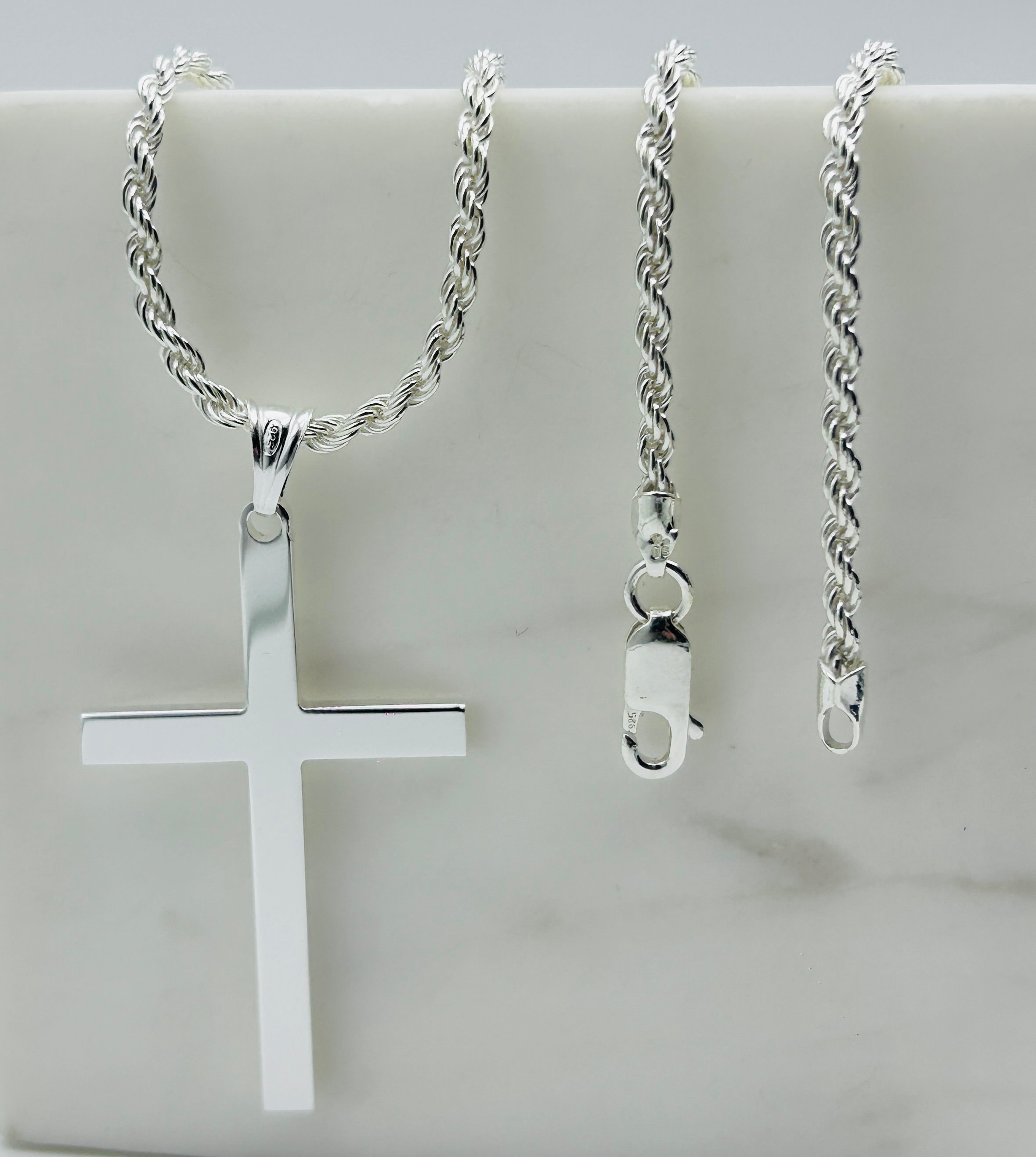 925 Sterling Silver Large Cross Pendant | Plain Cross Pendant Rope