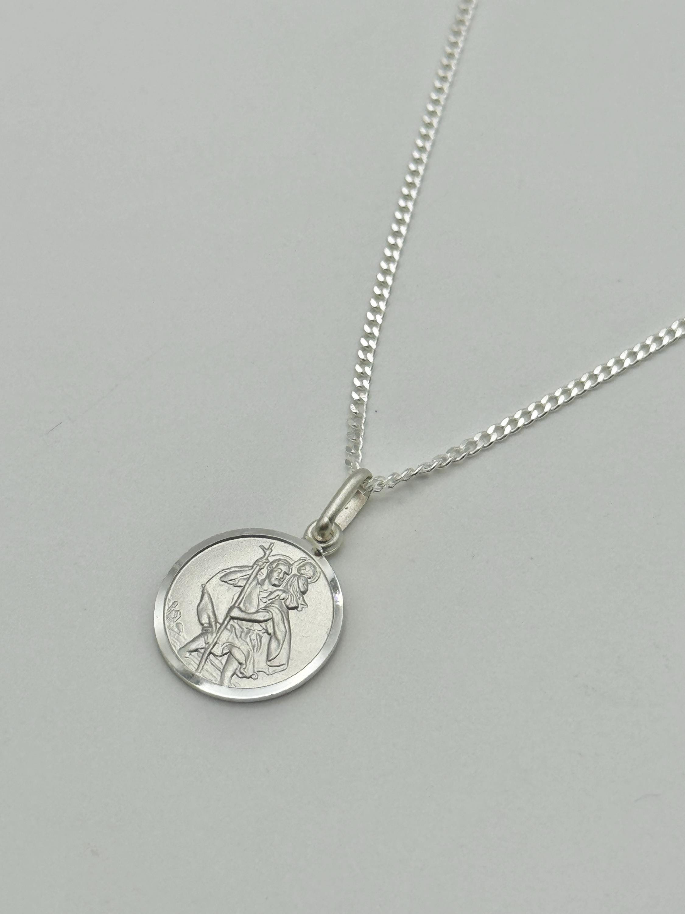 Genuine 925 Sterling Silver 12mm Saint Christopher Necklace | Round ...
