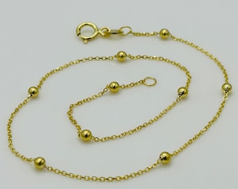 9ct Real Yellow Gold 2mm Ball Bead Anklet Rolo Bead Chain Anklet Women  Gold 10 Inch Anklet Brand New