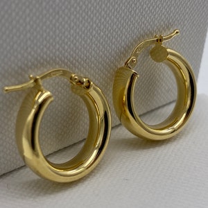 9ct Yellow Gold  Round Tube Hoop Earring | 375 Hallmarked Gold Small-Large Hoop Earring | Inner Diamater 10mm-12mm-15mm-20mm