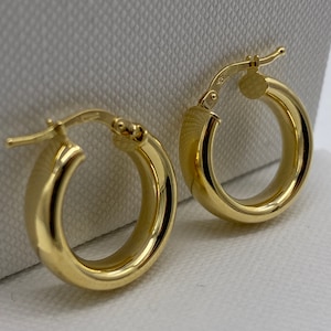 9ct Yellow Gold  Round Tube Hoop Earring | 375 Hallmarked Gold Small-Large Hoop Earring | Inner Diamater 10mm-12mm-15mm-20mm