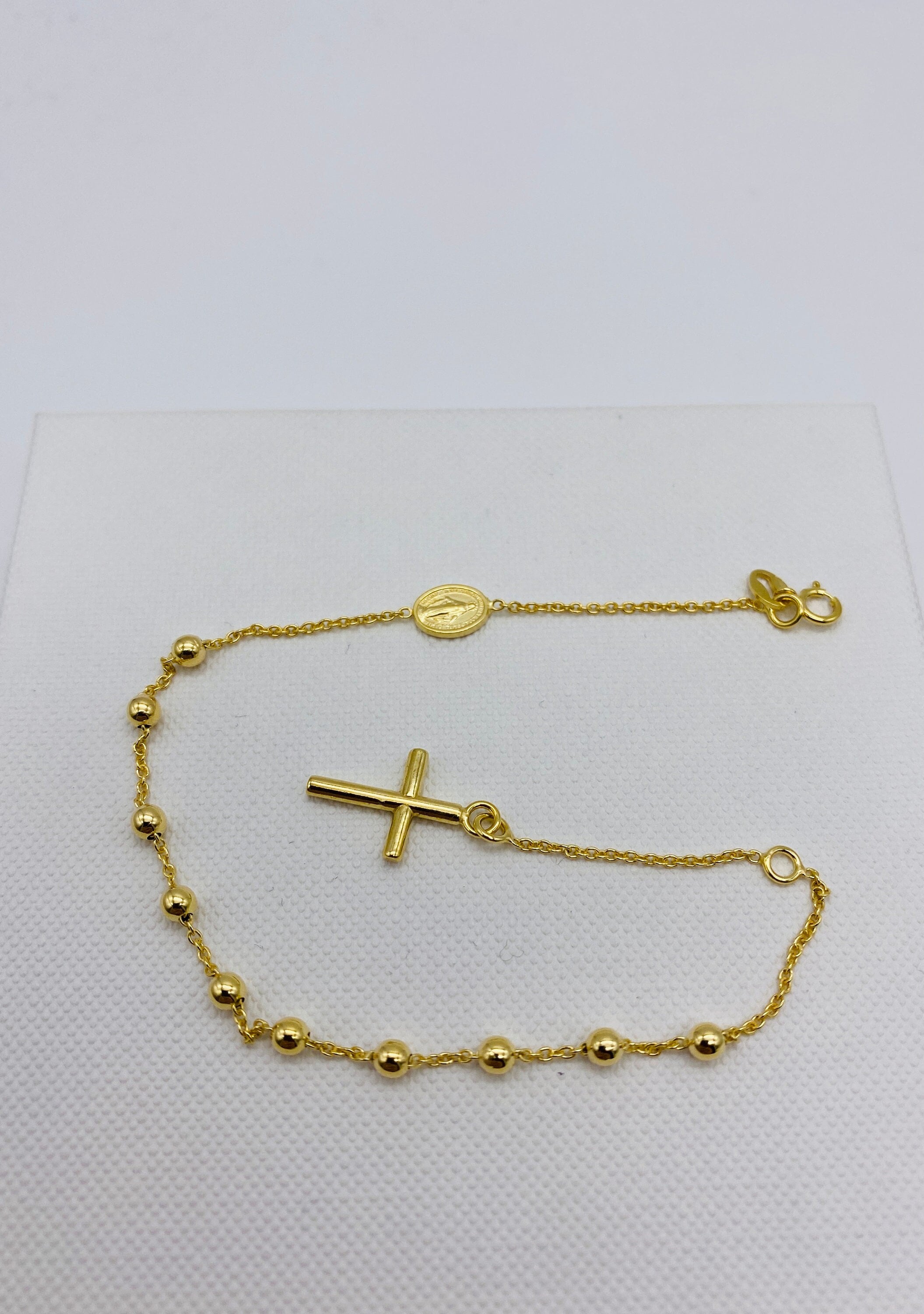 Buy Real 9ct Yellow Gold 16 Lightweight Womens Fine Rosary Bead Cross  Necklace Online in India - Etsy