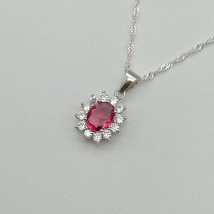 925 Sterling Silver Ruby Cluster Pendant Necklace | Red Oval Vintage Pendant | Only Pendant 18" 20" 22" 24"