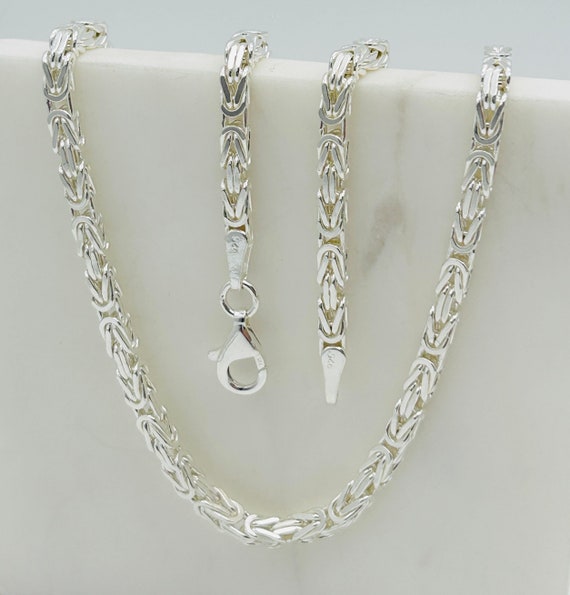 SOLID 925 Sterling Silver 3mm Square Byzantine Chain | Kings Link