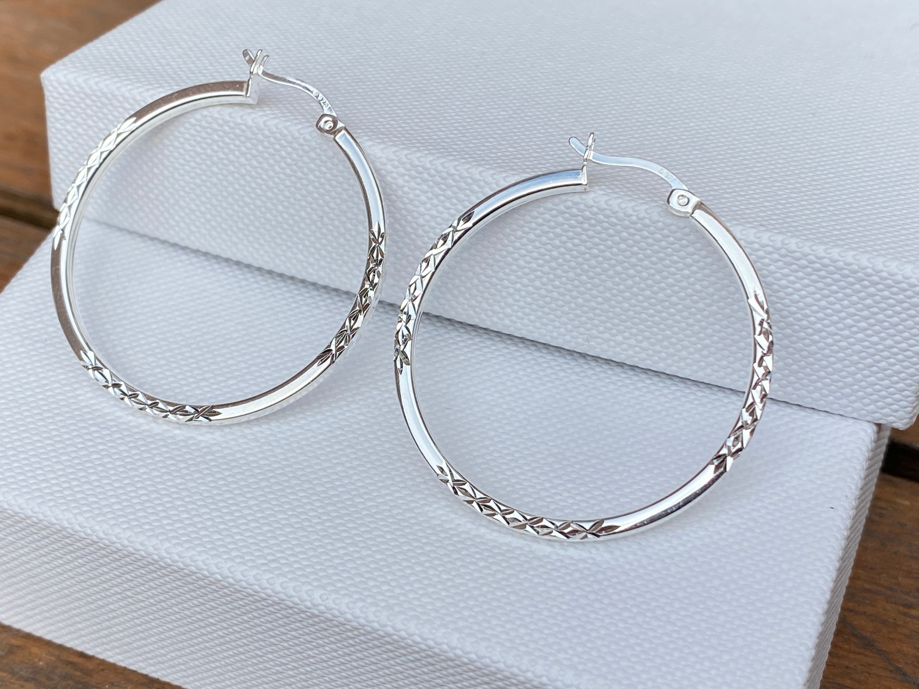 Oxidized Sterling Silver Large Lluvia Hoop Earrings