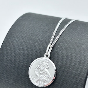 Genuine 925 Sterling Silver Saint Christopher Necklace | Round St ...