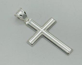 925 Sterling Silver Plain Cross Pendant | Large Cross Necklace | 20" 22" 24" | 24mmx34mm | Brand New