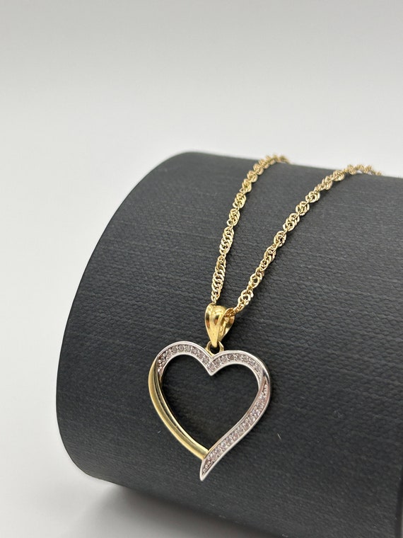 9ct Yellow Gold Crystal Heart Pendant Necklace Half White Gold CZ