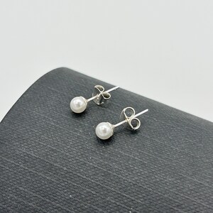 925 Sterling Silver Round Pearl Stud Earring Freshwater Pearl Studs Girls&Women Pearl Stud 3mm 4mm 5mm Brand New Pair image 7