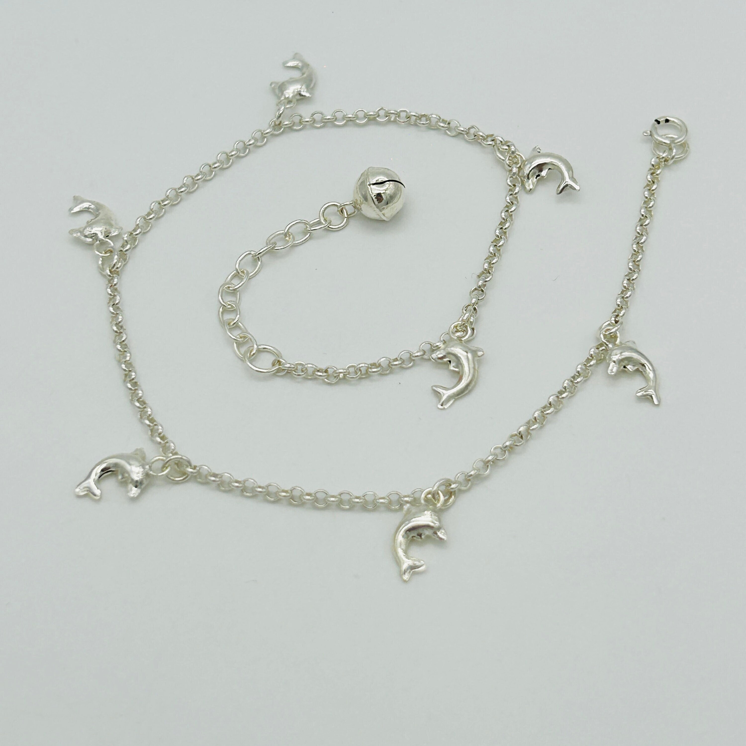 Sterling Silver Dolphin Chain Anklet - Dainty Jewelry With Rhodium Finish