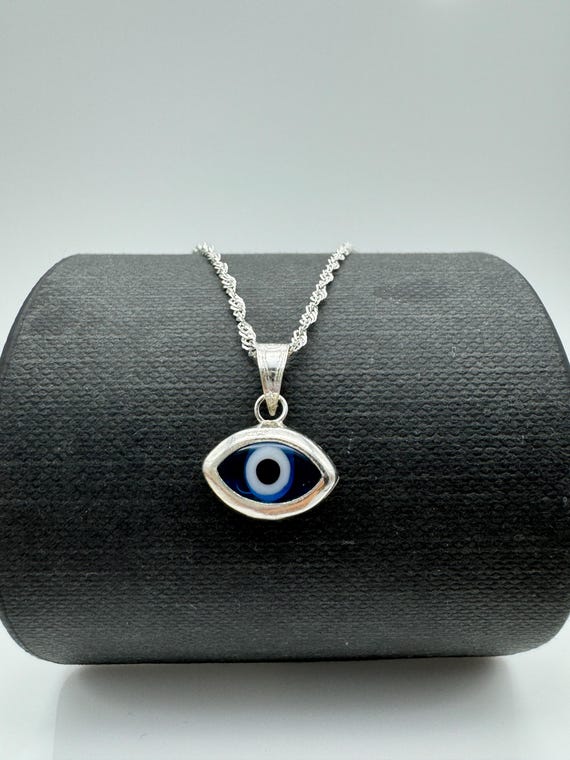 925 Sterling Silver Tiny Evil Eye Charm | Vintage Evil Eye Protection Pendant | 15mm - 18" 20" 22" 24" Brand New