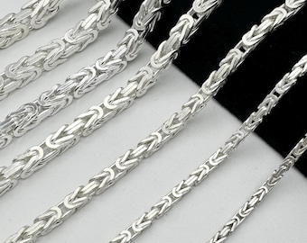Bysantinskt armband i massivt 925 sterlingsilver med fyrkantigt kedja | Kings Chain-armband med fyrkantiga länkar | Alla storlekar | 20 cm längd