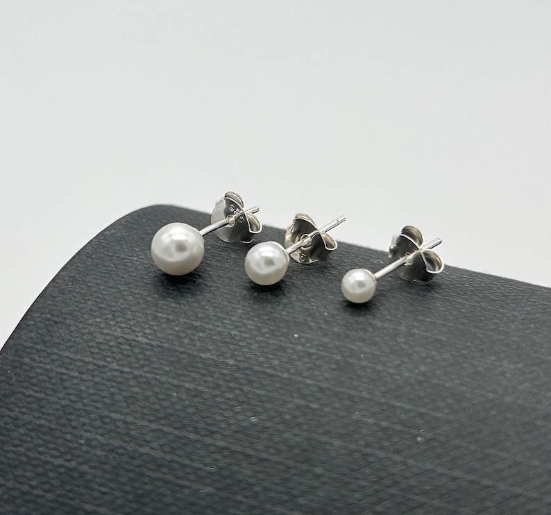 925 Sterling Silver Round Pearl Stud Earring Freshwater Pearl Studs Girls&Women Pearl Stud 3mm 4mm 5mm Brand New Pair image 1