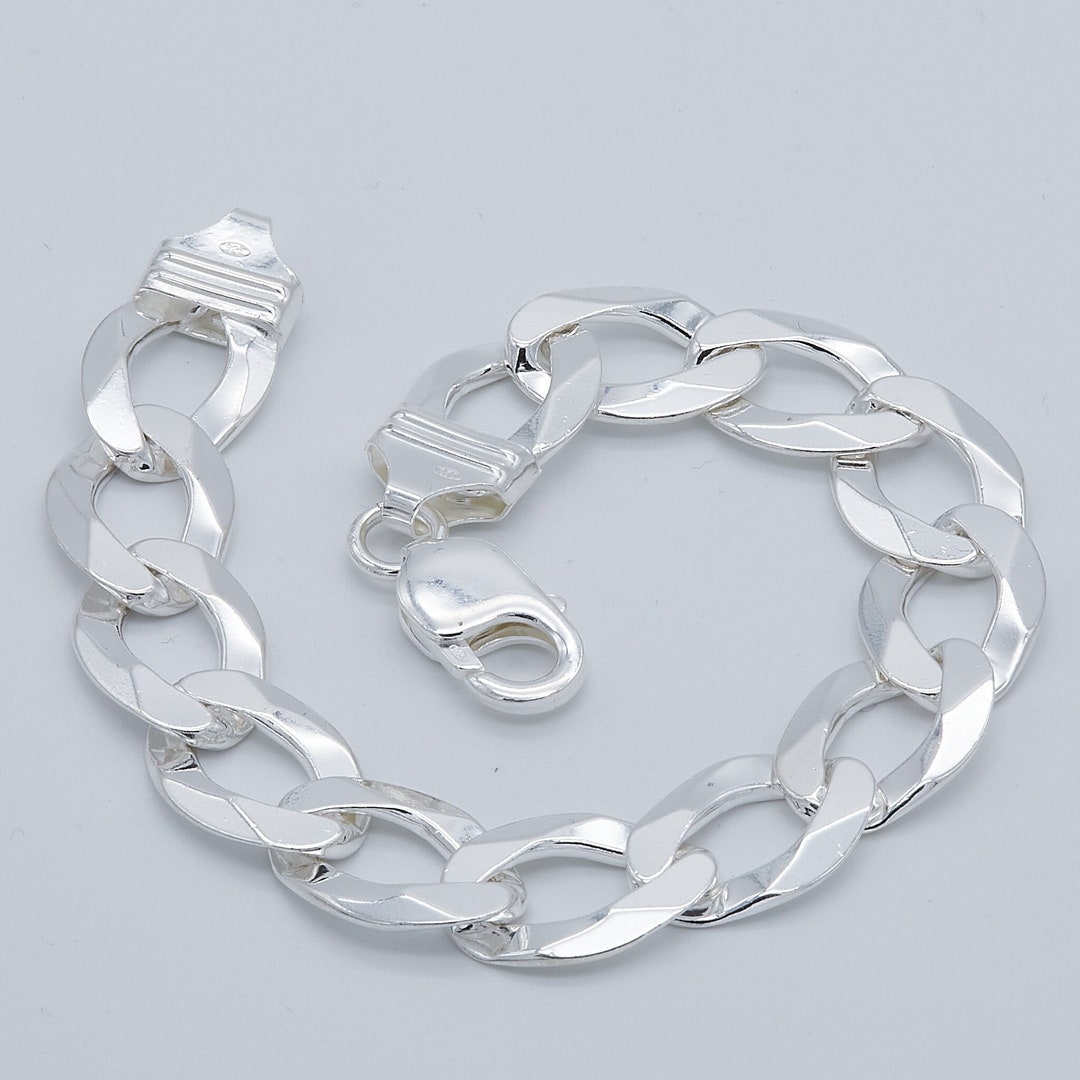 SOLID 925 Sterling Silver 14MM Curb Bracelet | Men's Chunky