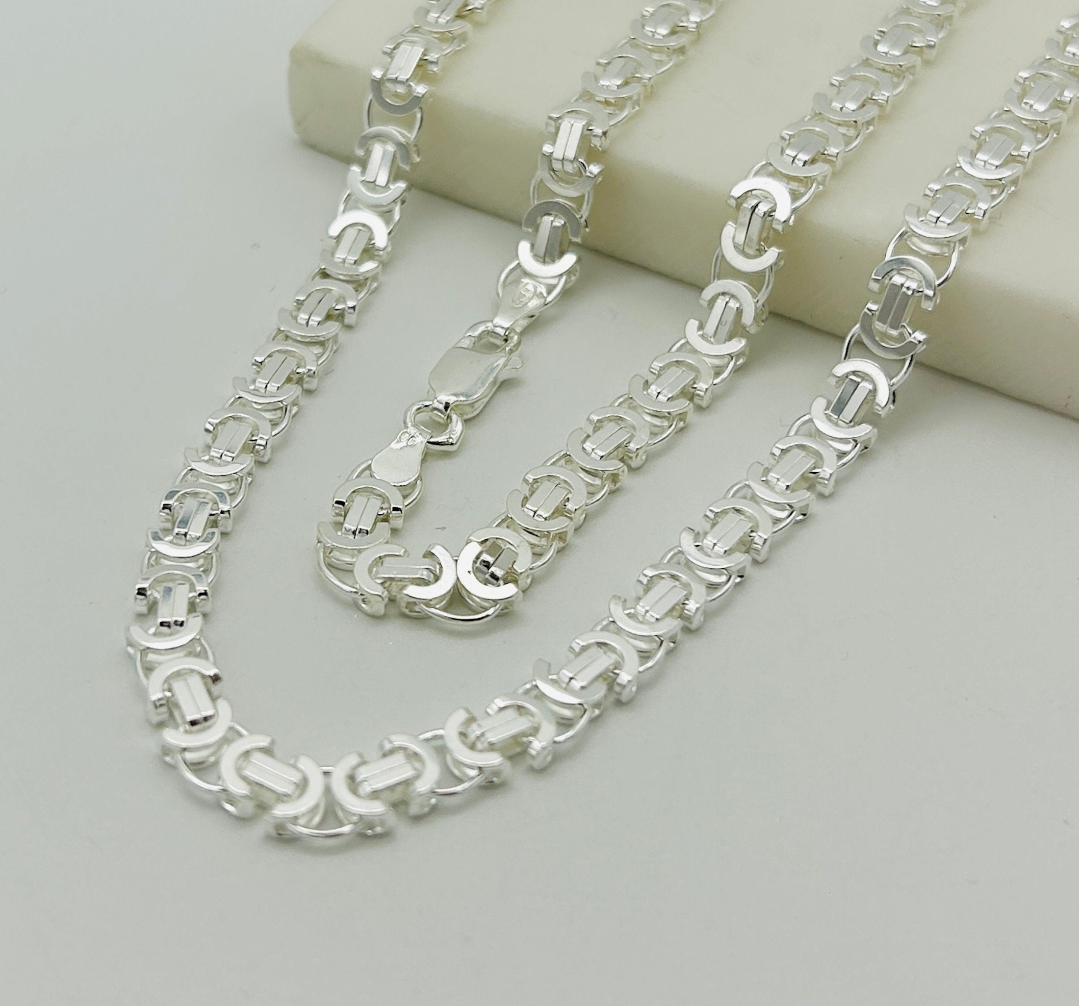 SOLID 925 Sterling Silver 6mm Flat Byzantine Chain | Flat Kings
