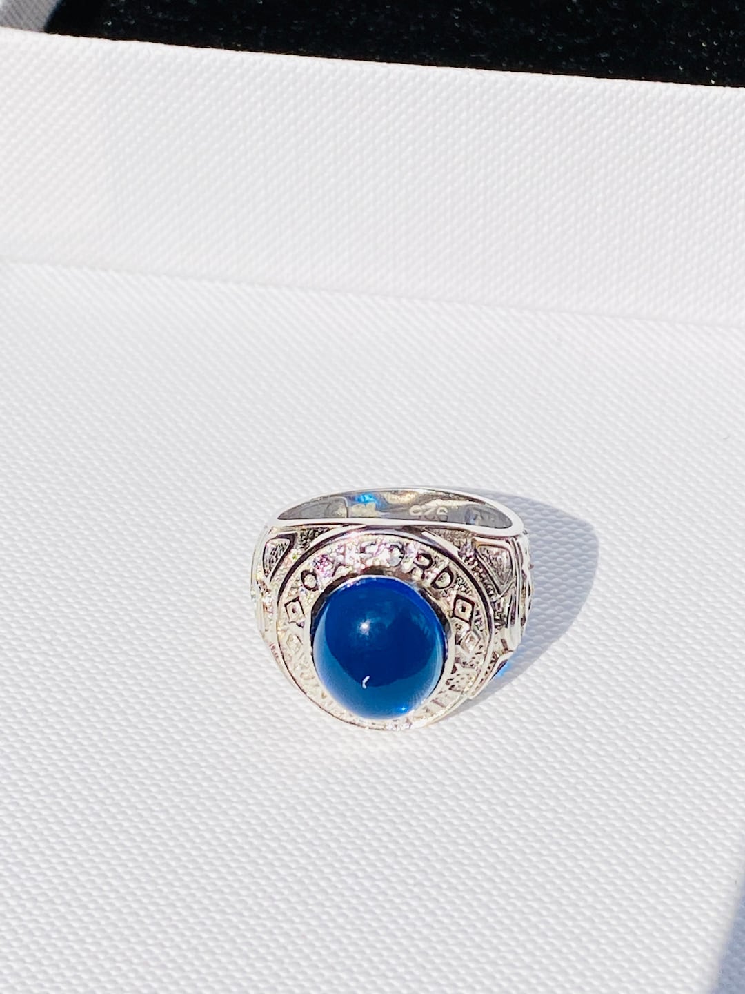 925 Sterling Silver Oxford College Ring | Men Blue Stone Chunky