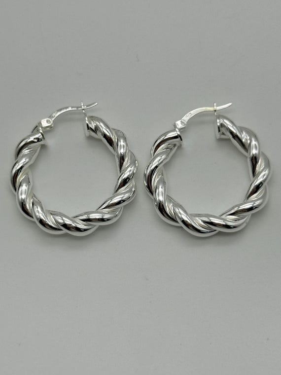 925 Sterling Silver 30mm Twisted Hoop Earring | Chunky Creole Rope