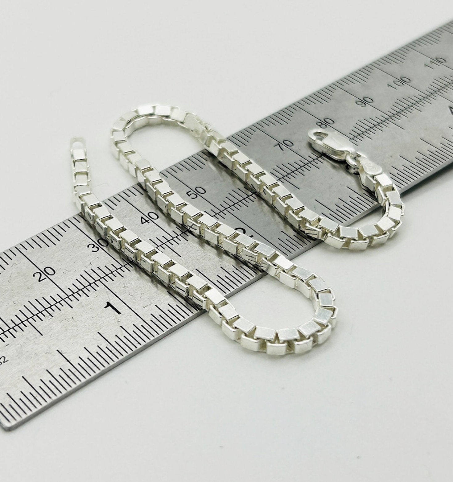 Solid 925 Sterling Silver 3mm Box Chain Bracelet | Men Square Box