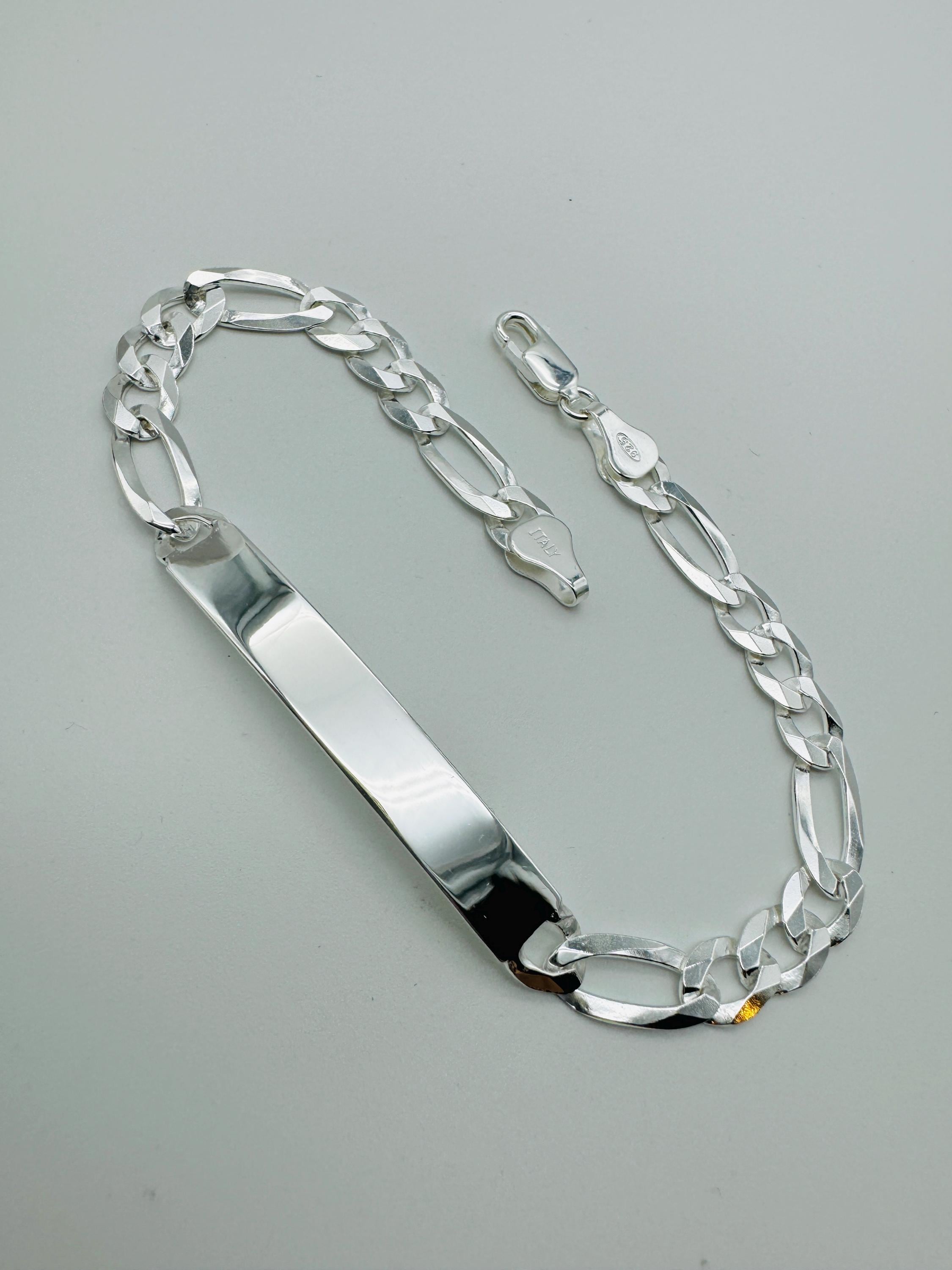 925 Sterling Silver Figaro Identity Bracelet | 7mm Personalised ID