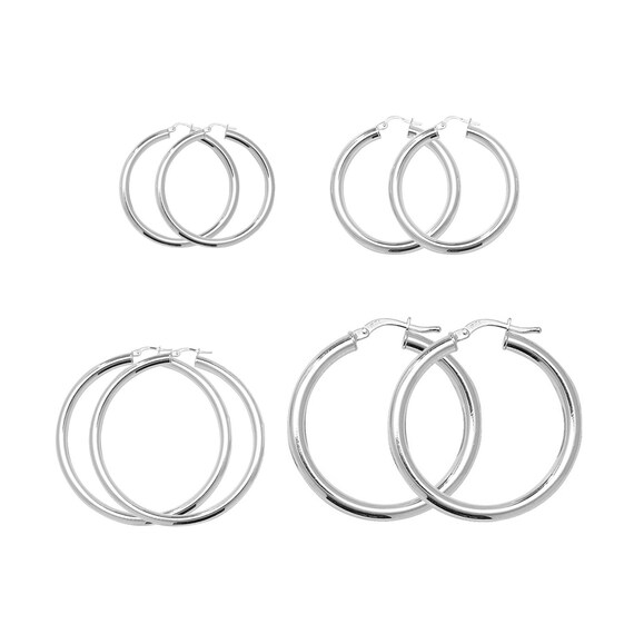 Extra Extra Large 50mm x 3mm Round Tube Sterling Silver Hoop Earrings Extra Extra Large 50mm x 3mm Round Tube Sterling Silver Hoop Earrings