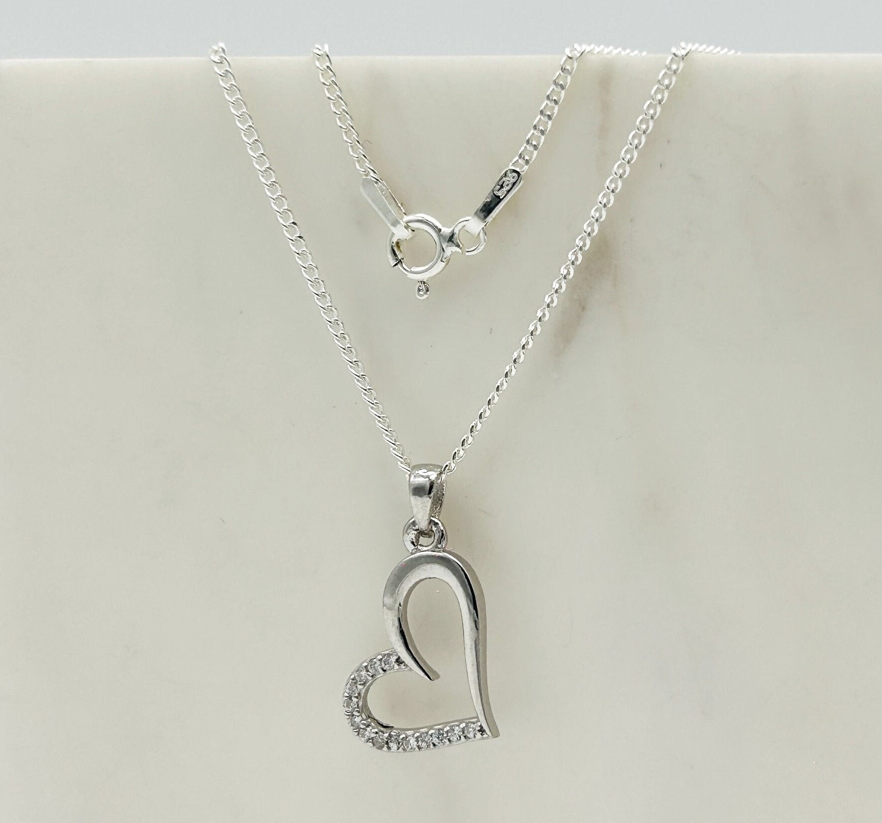 Sterling Silver Open Heart Necklace With CZ Stone – April Birthstone Pendant On 18” Rolo Chain, Tarnish-Free - View #5