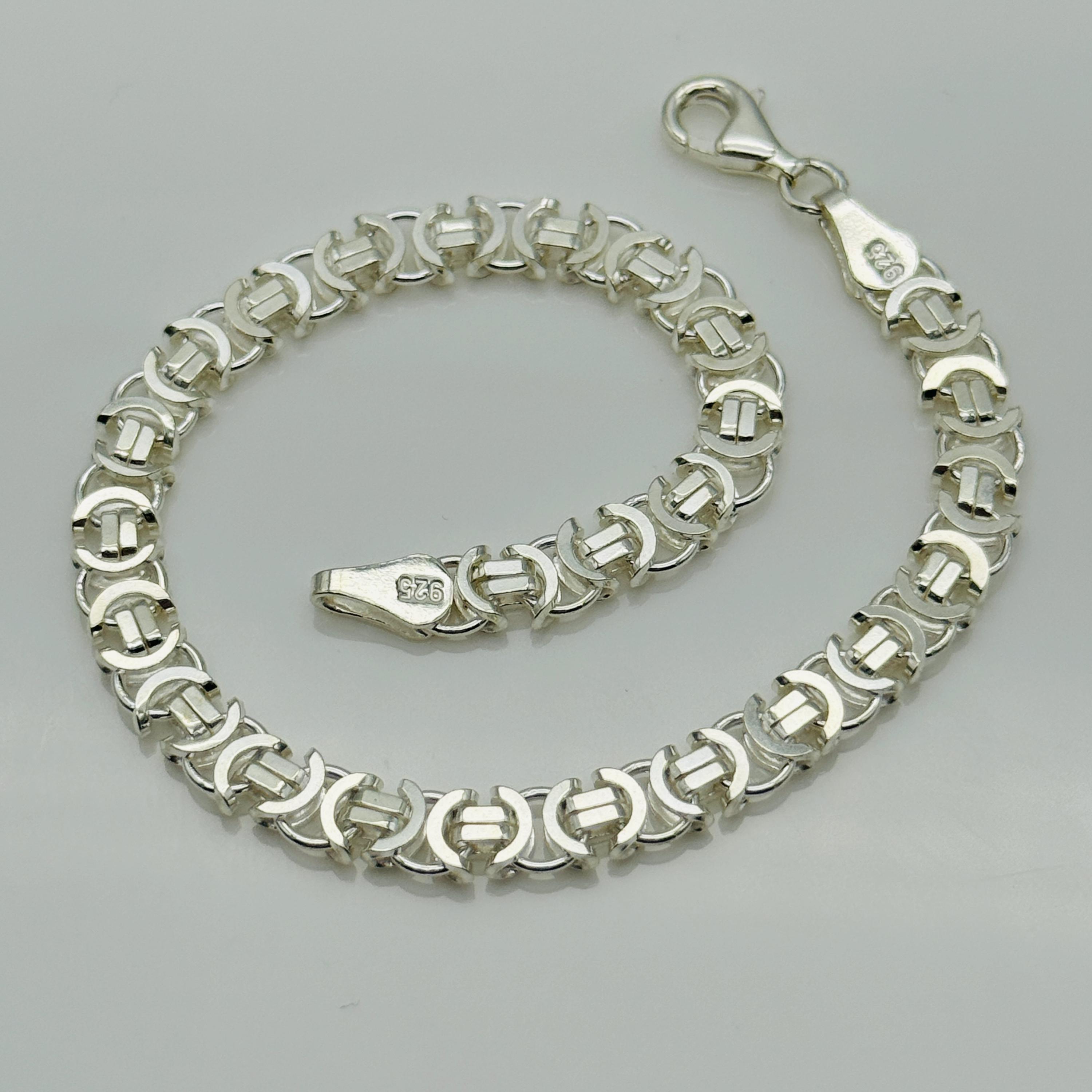 SOLID 925 Sterling Silver 5mm Men's Byzantine Bracelet | Flat
