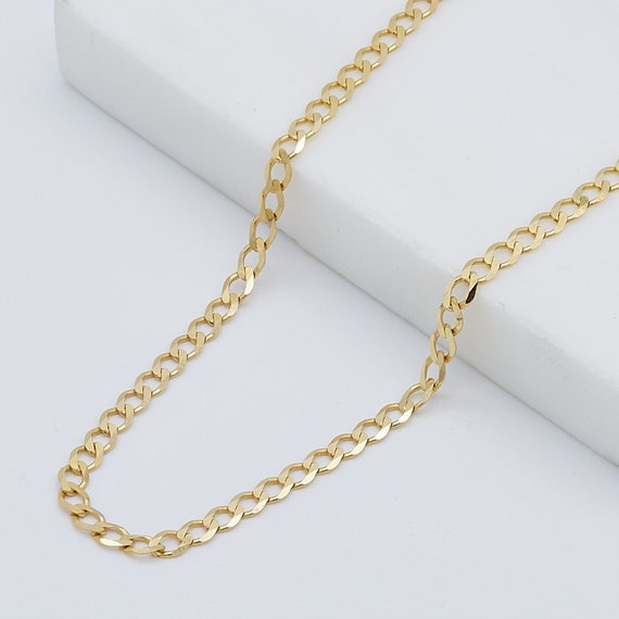 Real 9ct Yellow Gold 3mm Curb Chain | 375 Gold Flat Curb Necklace | Men&Women 3mm Curb Chain | 16" 18" 20" 22" 24" Brand New