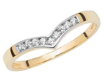 9ct Yellow Gold CZ Wisbone Ring | 375 Yellow Gold Ladies CZ Eternity Ring | 9K Gold Friendship Ring | Brand New J to S All Size