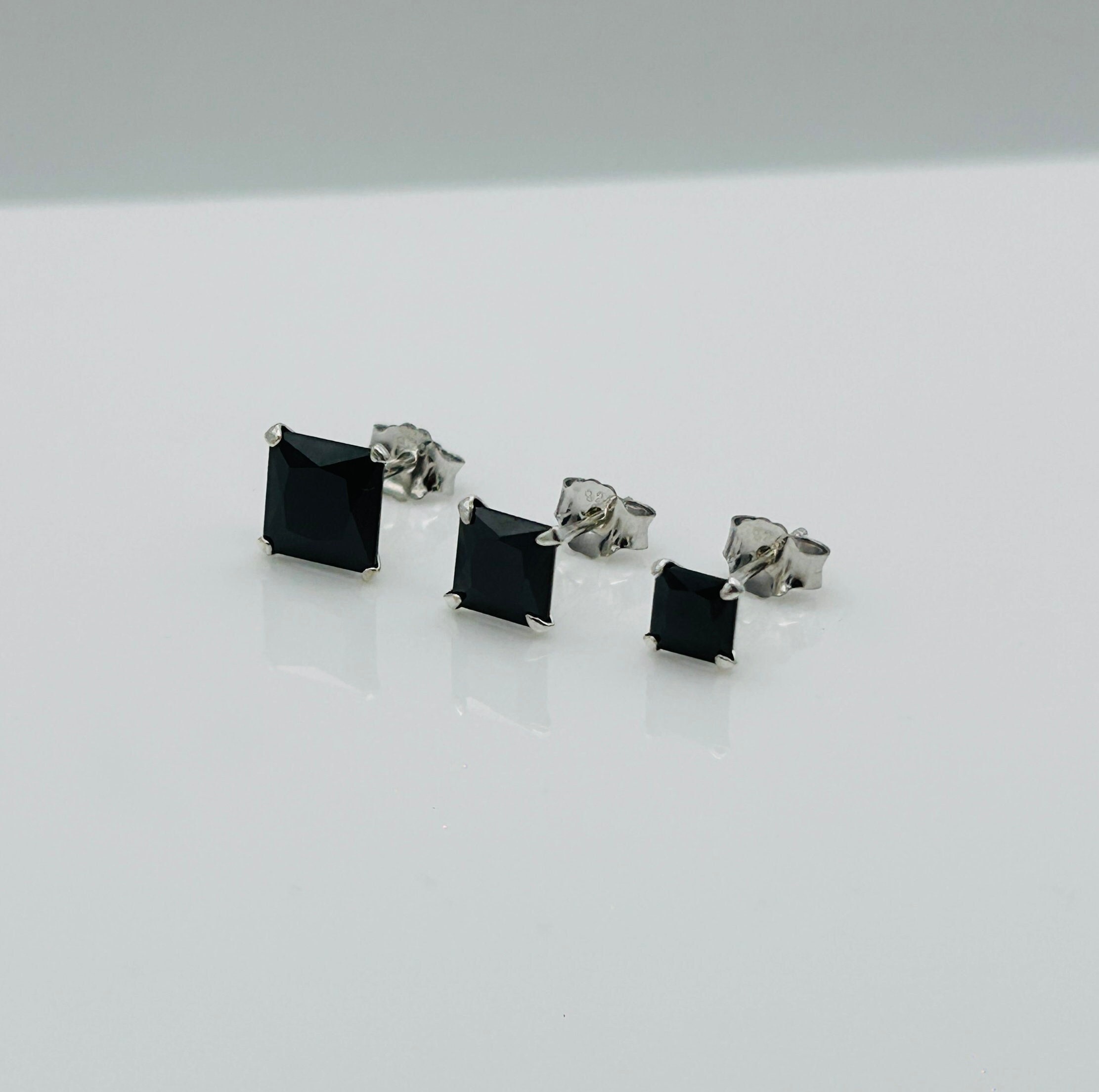 925 Silver Square Onyx Earrings - Etsy