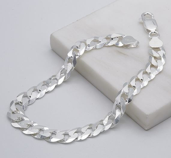 925 Sterling Silver 8mm Curb Bracelet | Mens Flat Curb Bracelet