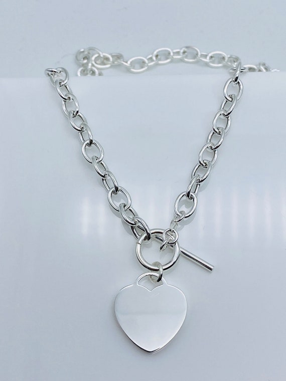 Sterling Silver 45cm Heart T-Bar Necklace – Zamels