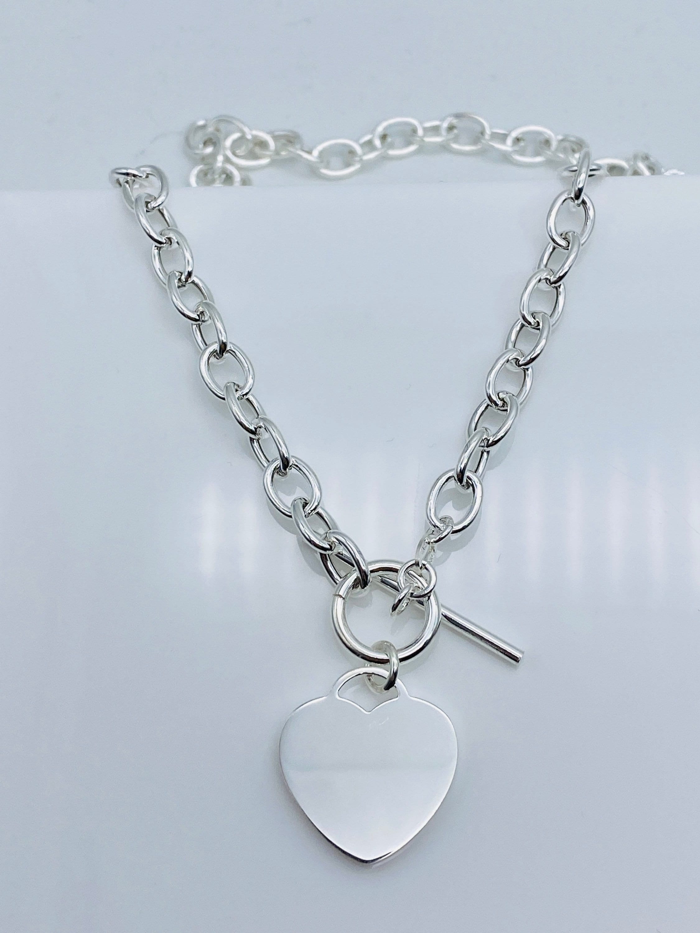 Sterling silver t bar heart necklace sale
