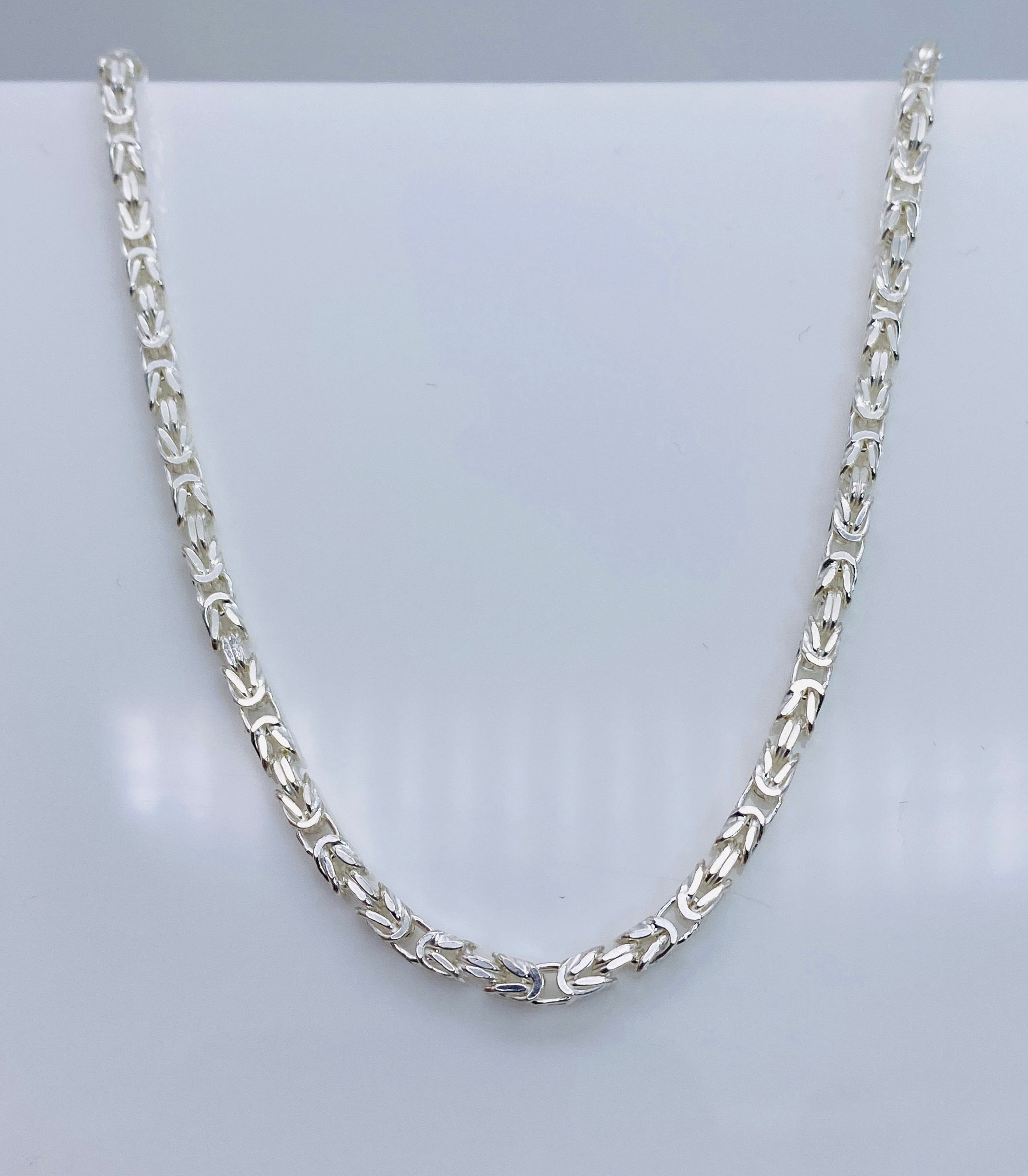 Handmade 20-Inch Sterling Silver Byzantine Chain Necklace For Men – 3mm Box Clasp, 30 Grams