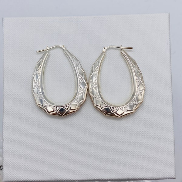 925 Sterling Silver Chunky Creole Hoop Earring | Silver Victorian Irish Creole Women Earrings |  Brand New UK - 30mmx36mm -