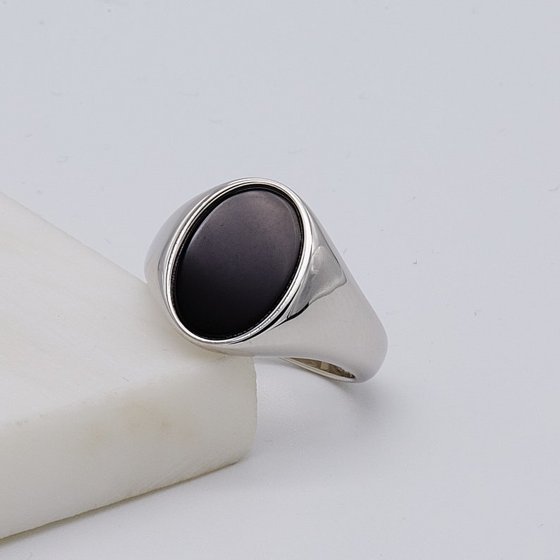 925 Sterling Silver Men Signet Ring | Oval Onyx Stone Signet Ring | Black Stone Ring | Brand New O to Z ALL SIZES image 1