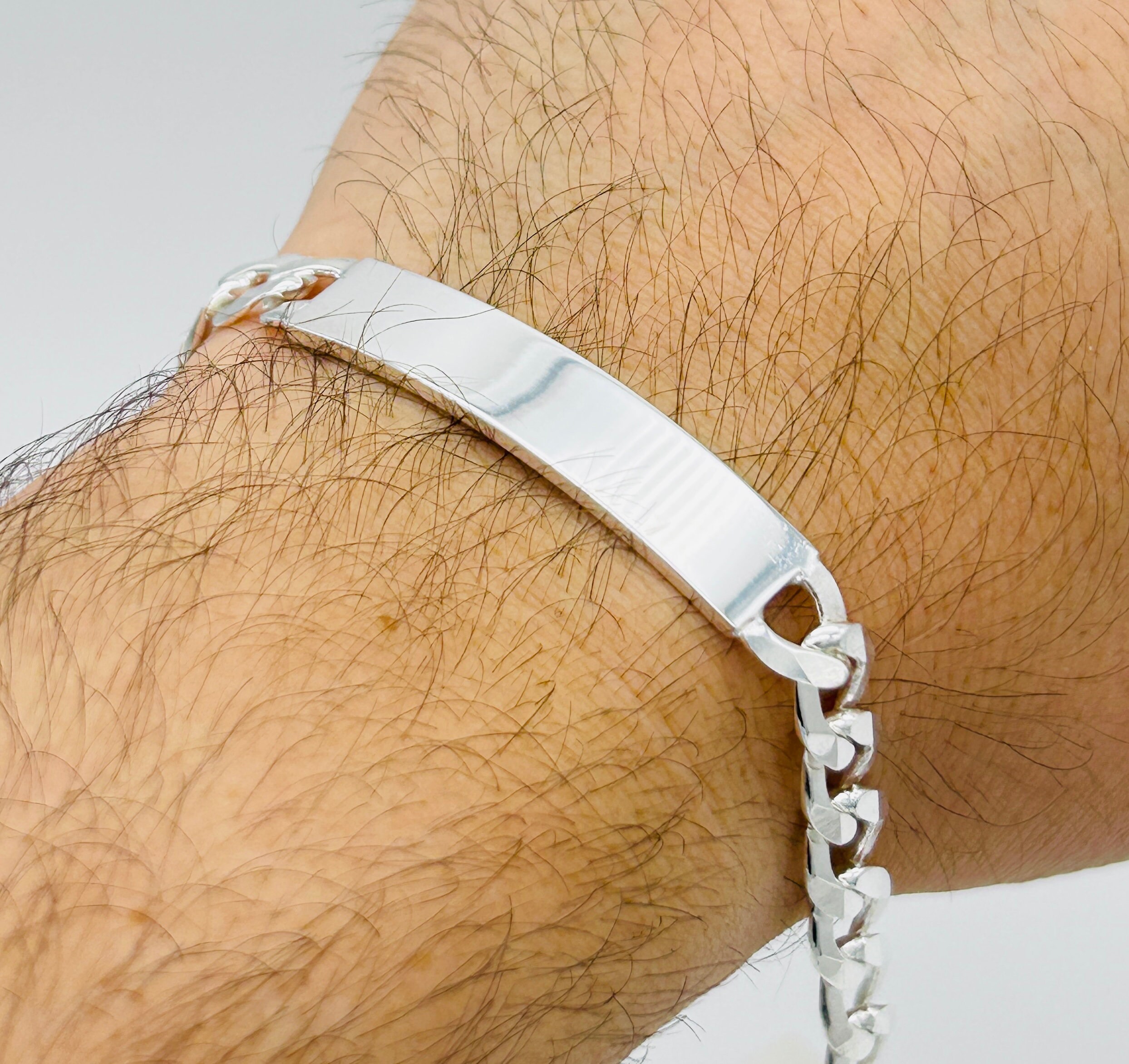 925 Sterling Silver Mens Personalised ID Bracelet | 8mm Curb Link