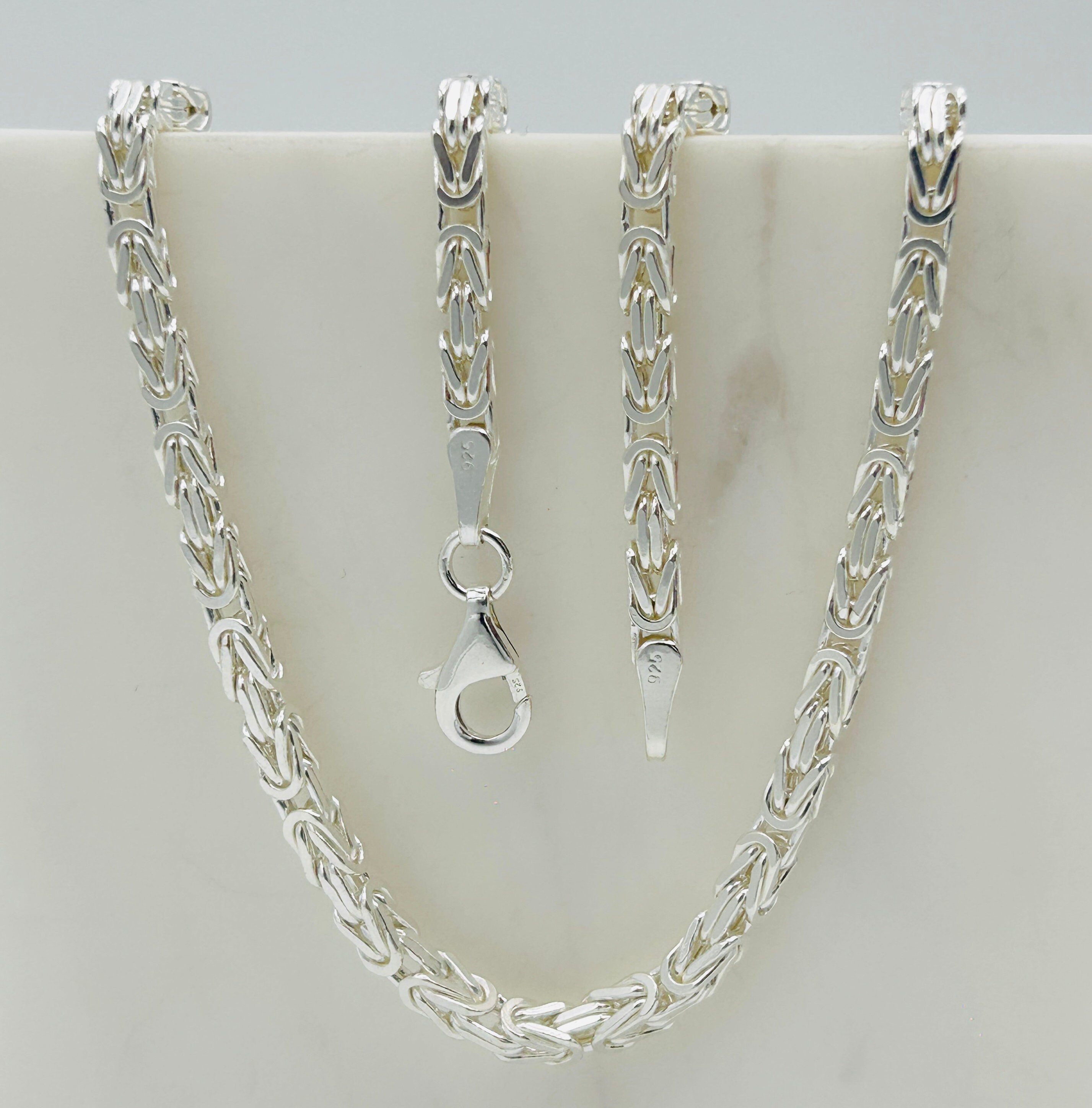 SOLID 925 Sterling Silver 3mm Square Byzantine Chain | Kings Link