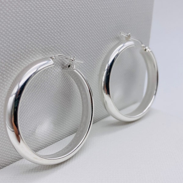 925 Sterling Silber Schlichter Runder Ohrring | Frauen Silber Kreis breite Ohrring | Brandneu | 12mm-30mm Ohrring