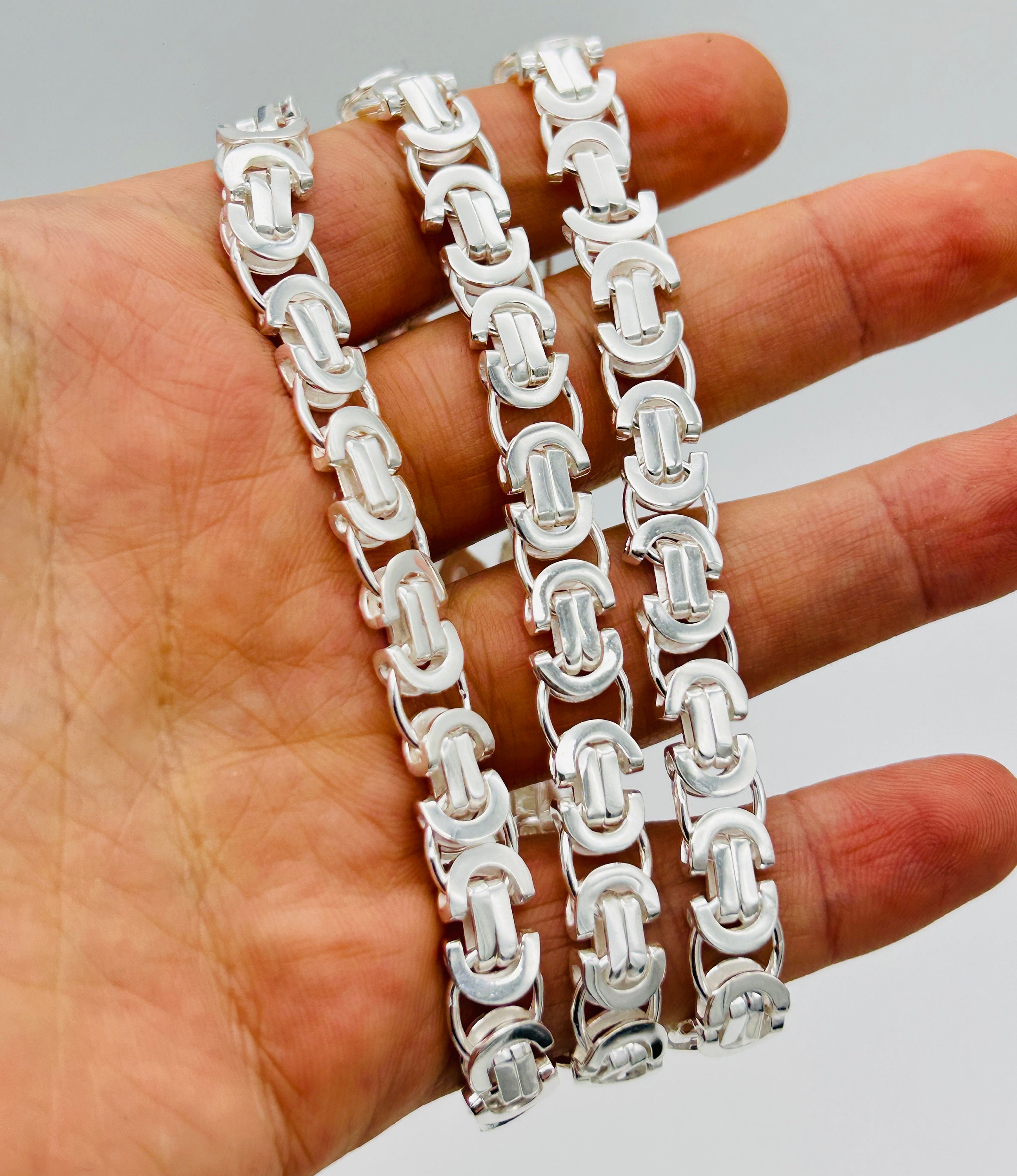 925 Sterling Silver 8mm Flat Byzantine Chain | Chunky Kings 925 Sterling Silver 8mm Flat Byzantine Chain | Chunky Kings