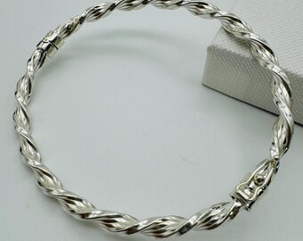 925 Solid Sterling Silver Twisted Women Bangle | 4.5mm Oval Hinged