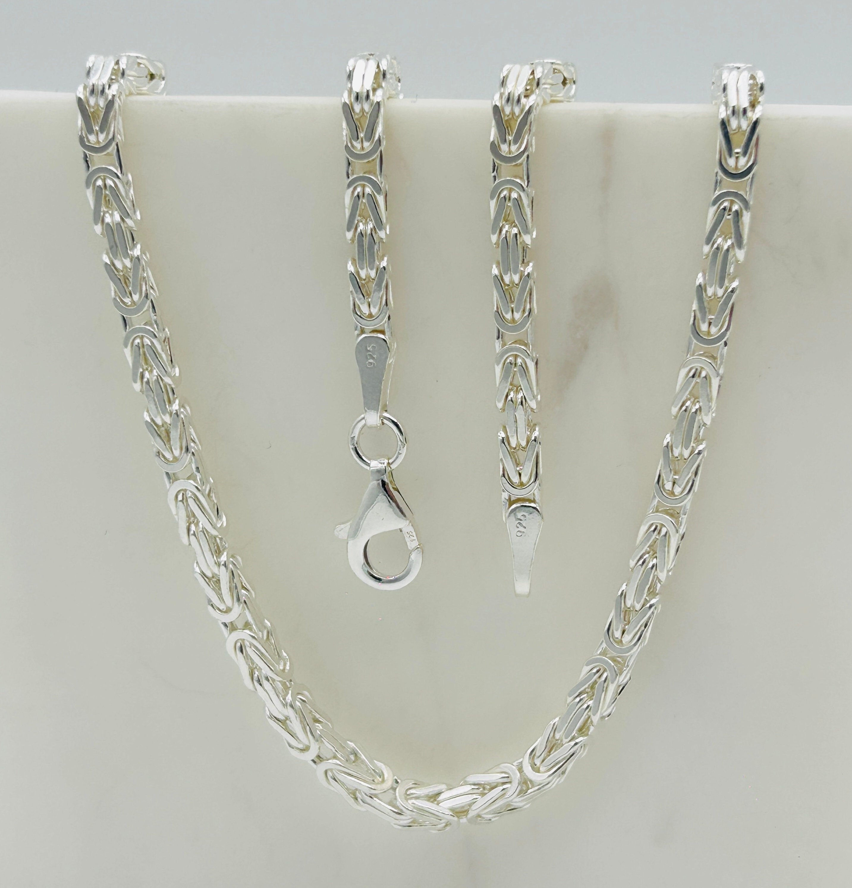 SOLID 925 Sterling Silver 3mm Square Byzantine Chain | Kings Link