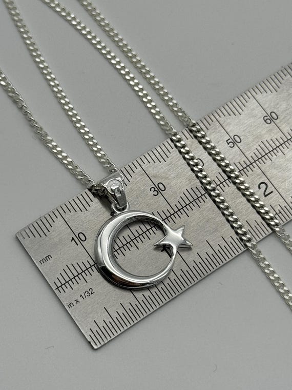 Genuine 925 Sterling Silver Moon Star Pendant | Star Necklace