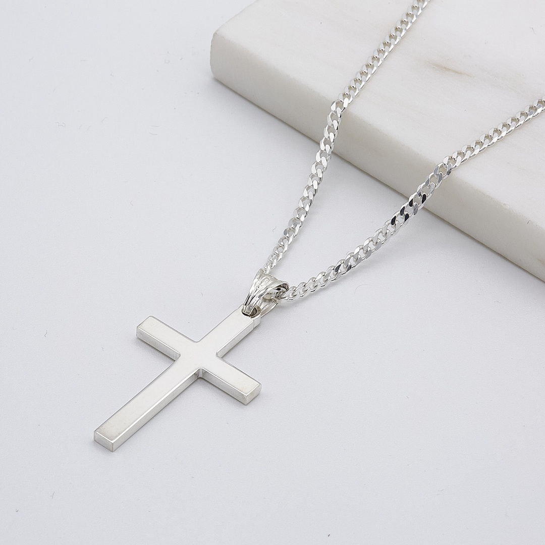 925 Sterling Silver Cross Pendant Necklace | Plain Religious Cross ...